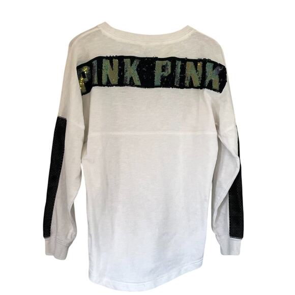 Victoria's Secret Pink Rainbow Sequin/Bling Black Varsity Stripe Long Sleeve, S - Picture 3 of 11